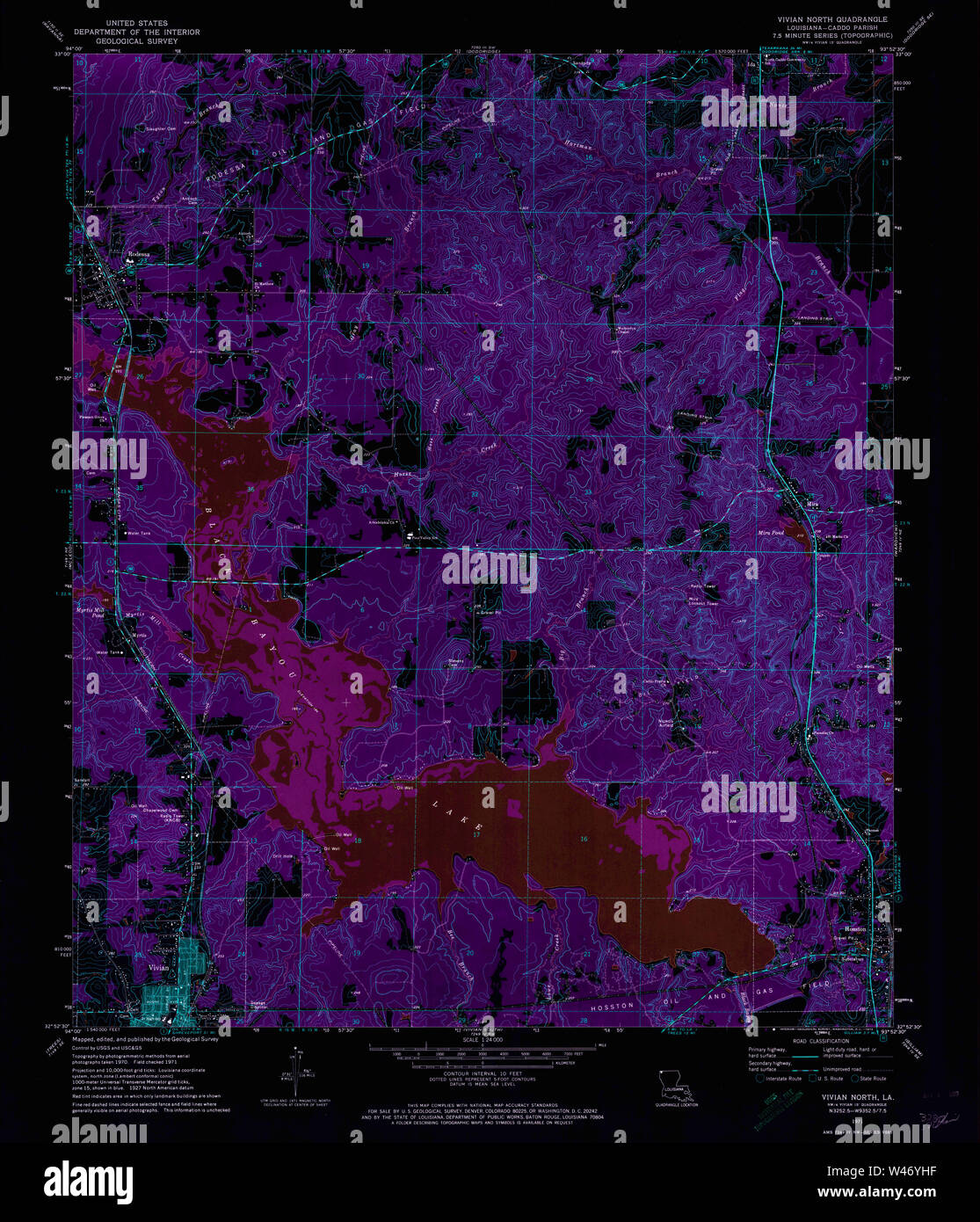USGS TOPO Map Louisiana LA Vivian North 333473 1971 24000 Inverted