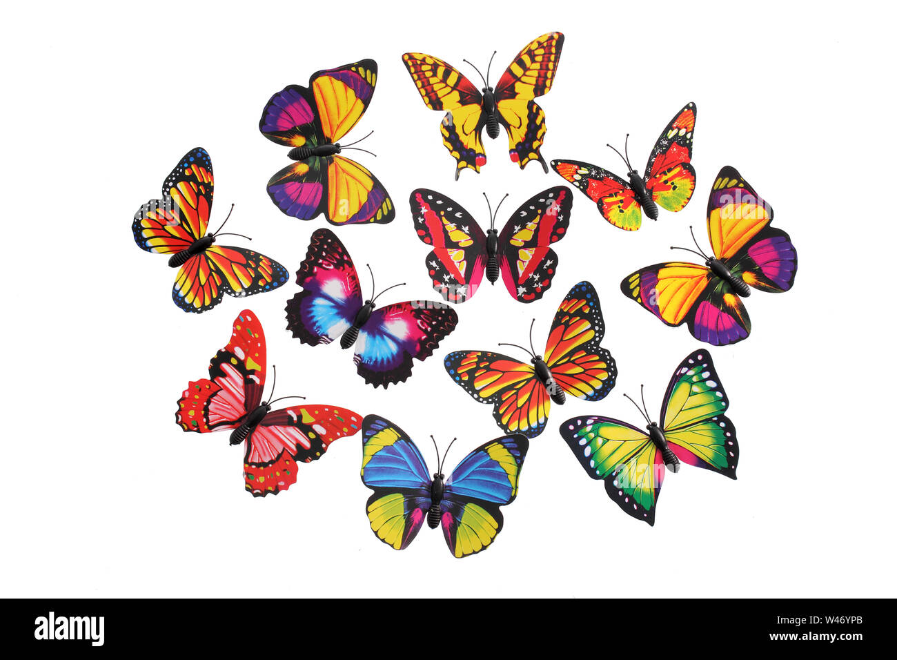Paper Butterflies on White Background Stock Photo