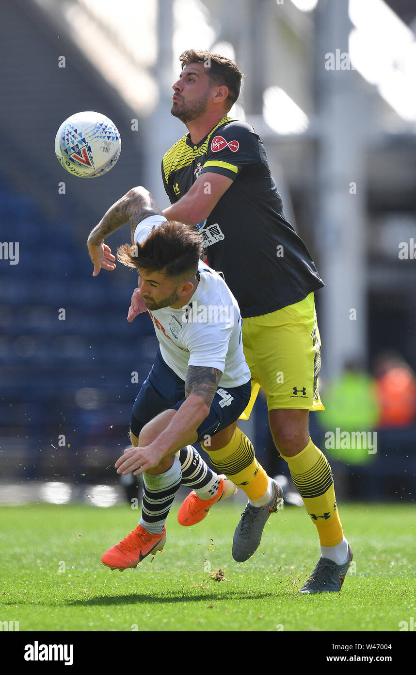 Southampton&amp;#39;s Jack Stephens (right) battles with Preston North End&amp;#39;s ...