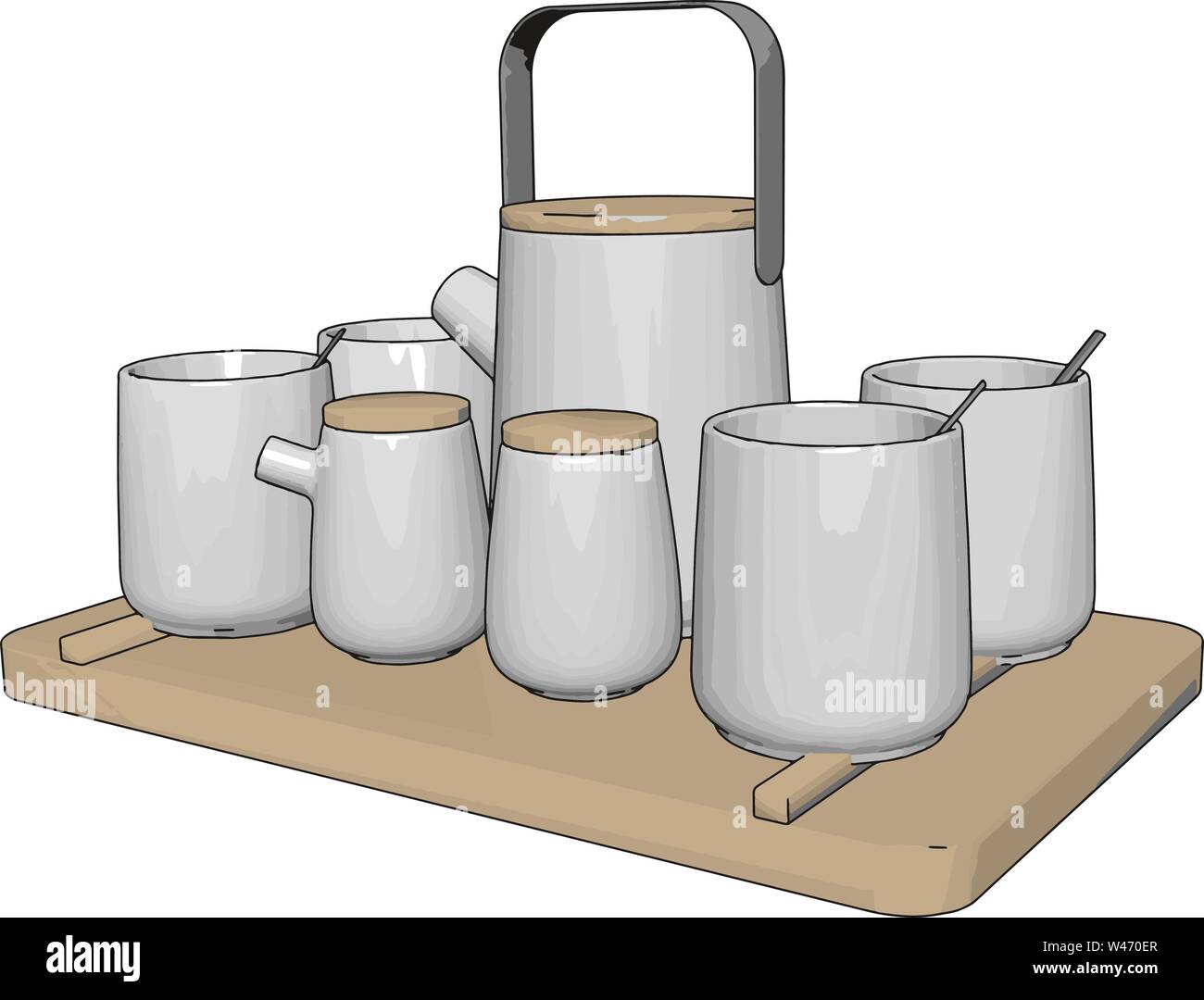 Thermo cups on table, illustration, vector on white background. Stock Vector