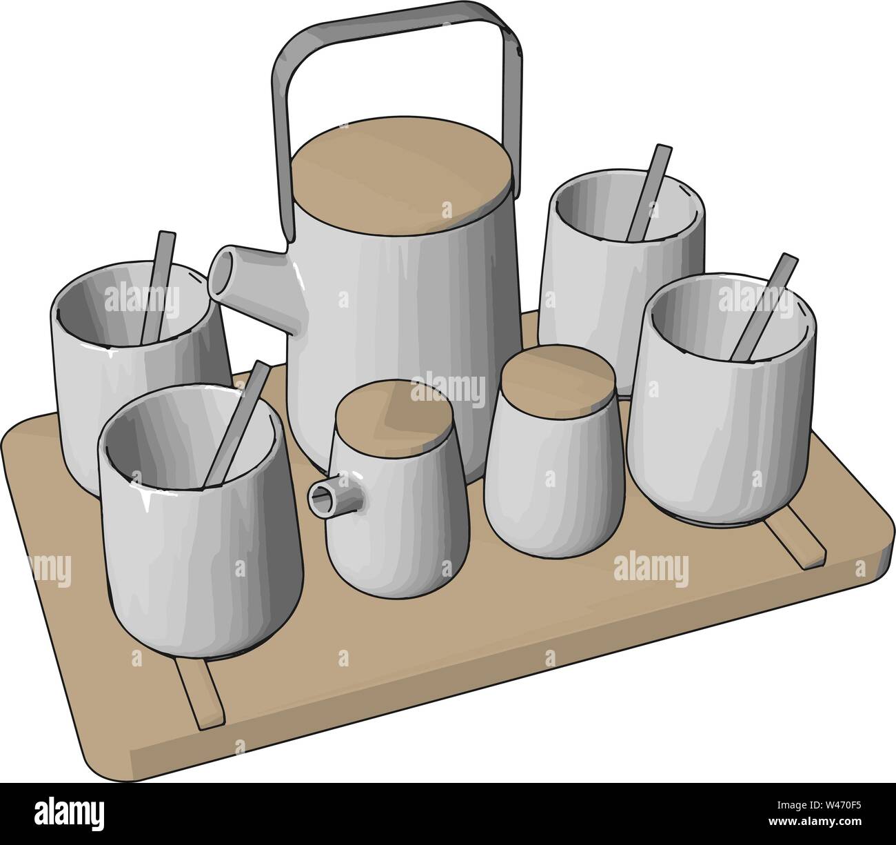 Thermo cups on table, illustration, vector on white background. Stock Vector