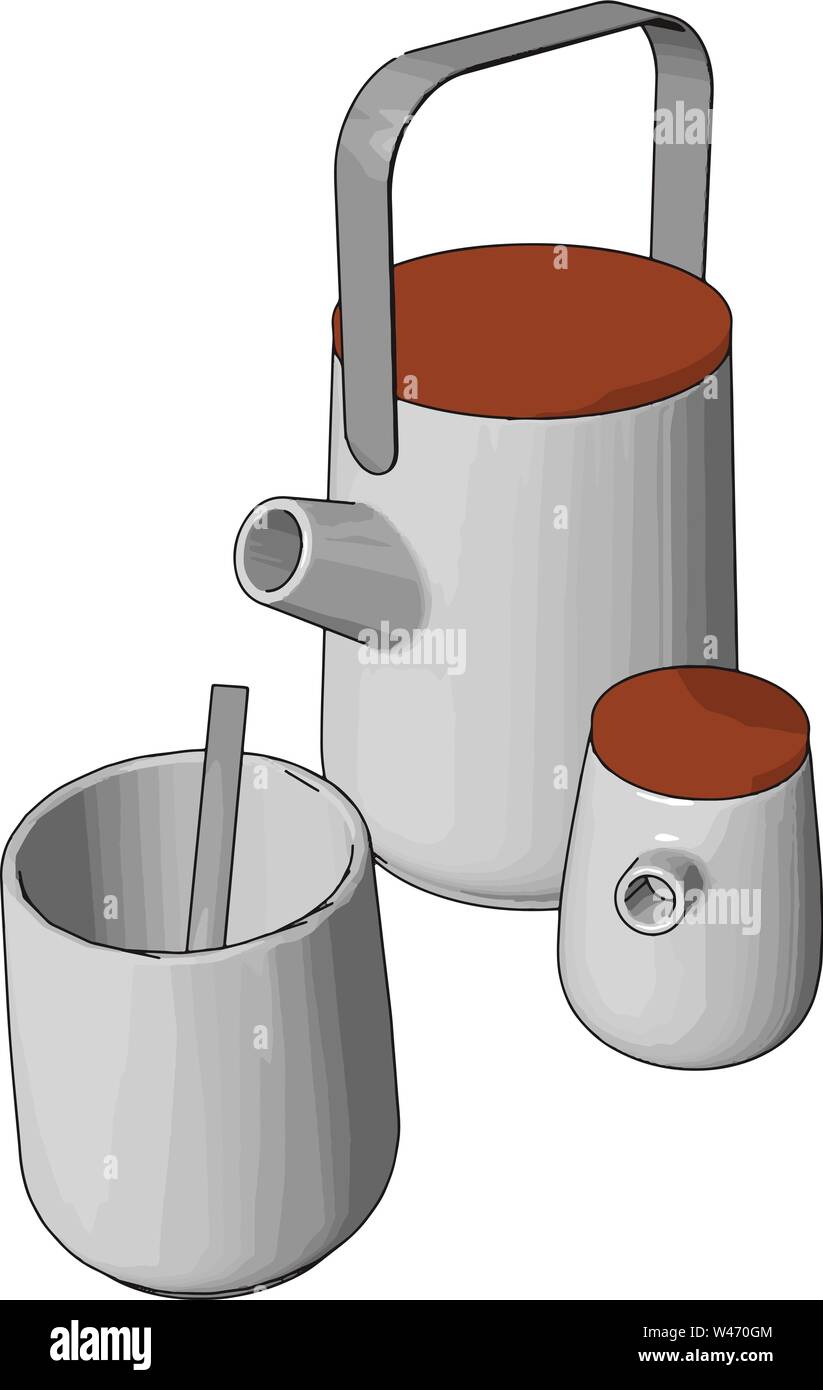 Thermo cups on table, illustration, vector on white background. Stock Vector