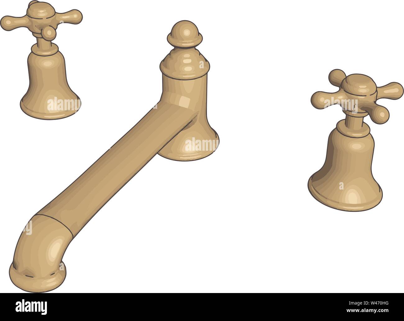 Model of brass water tap, illustration, vector on white background. Stock Vector