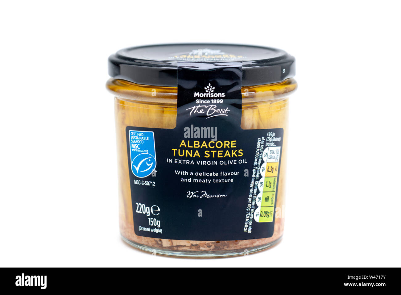 Albacore Tuna steaks in extra virgin olive oil from Morrisons Stock Photo