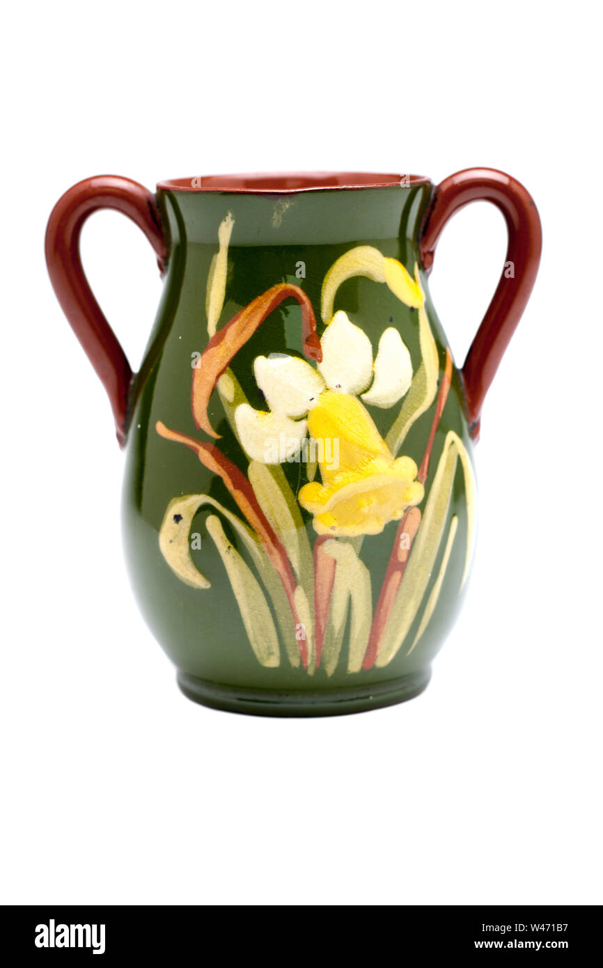 Vintage two handled vase with daffodil pattern Stock Photo