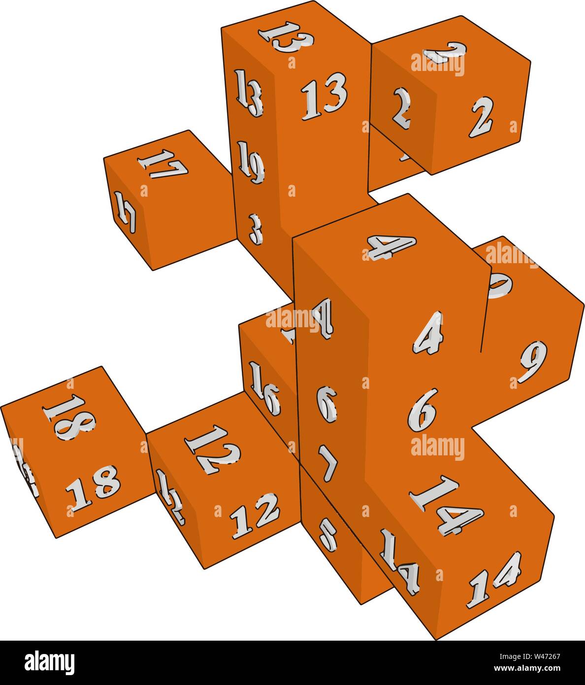 Red dice toys, illustration, vector on white background Stock Vector