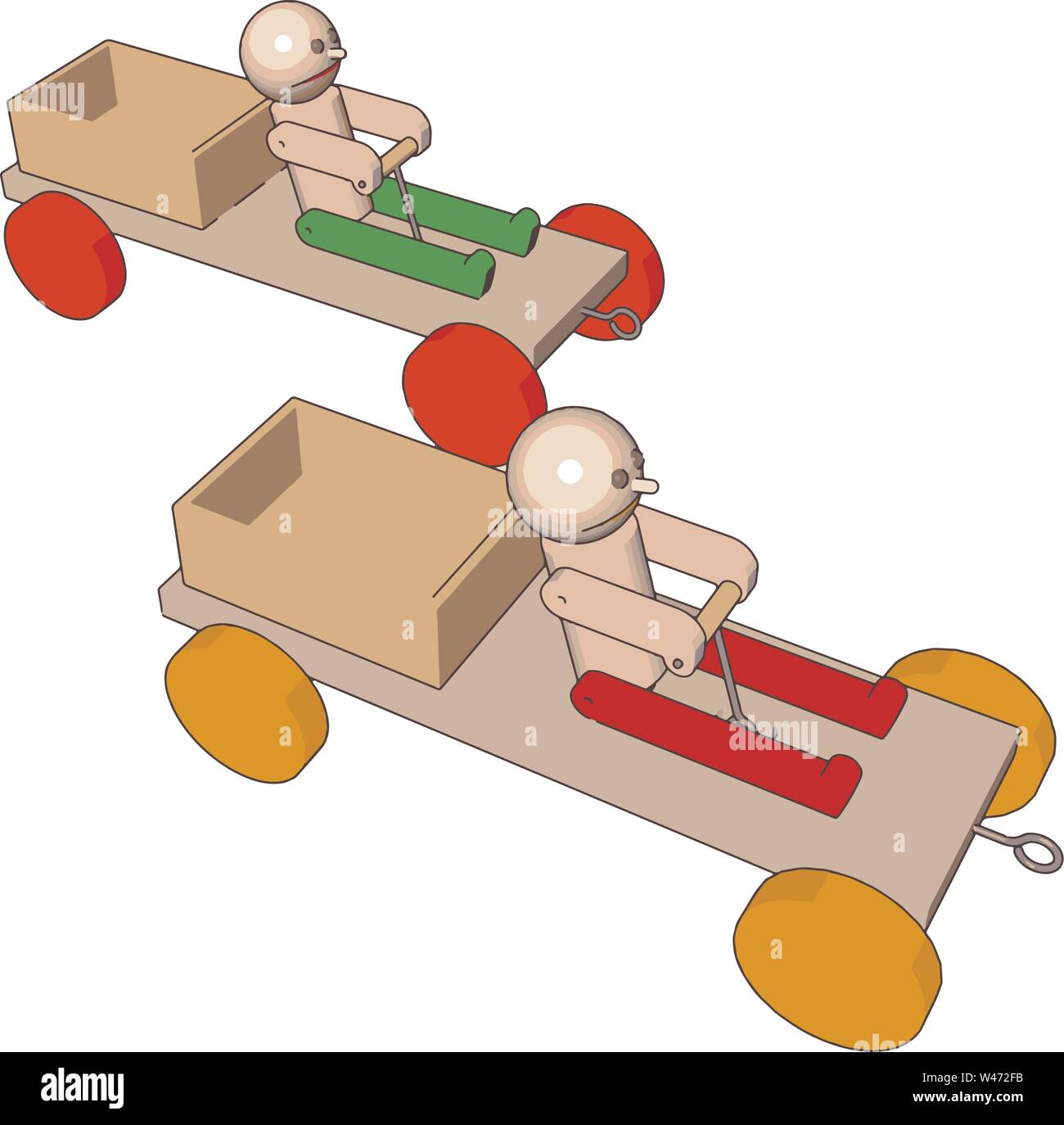 Wooden cars, illustration, vector on white background. Stock Vector