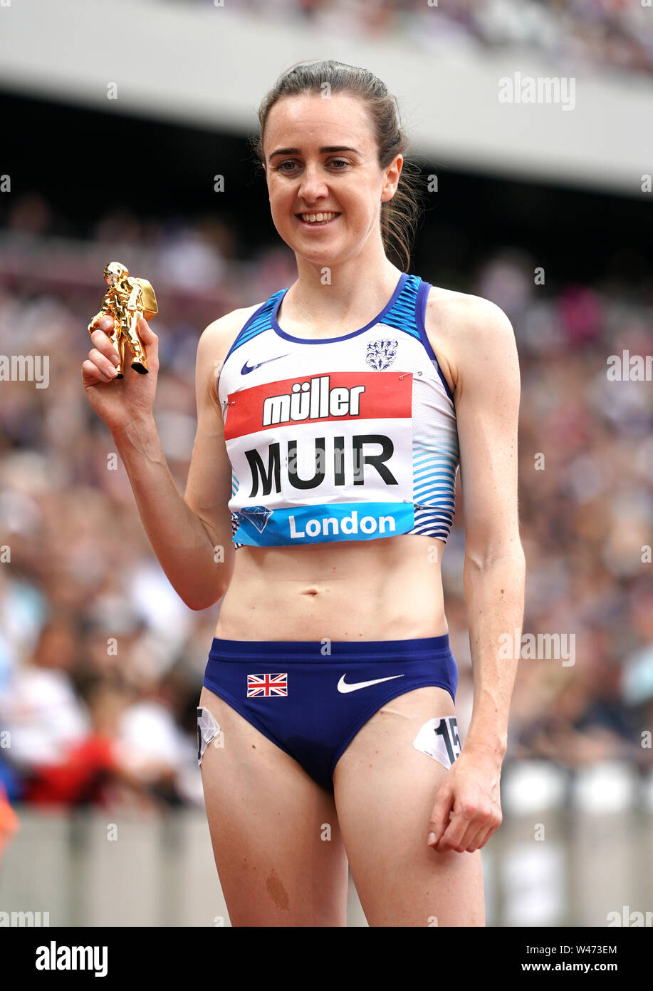 Great Britain's Laura Muir during day one of the IAAF London Diamond League meet at the London Stadium. Stock Photo