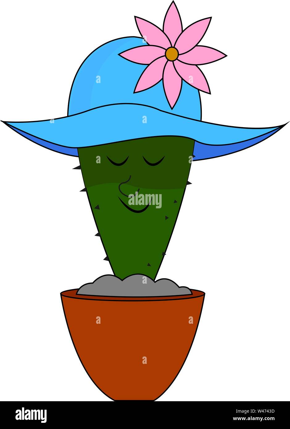 Cactus with blue hat, illustration, vector on white background. Stock Vector