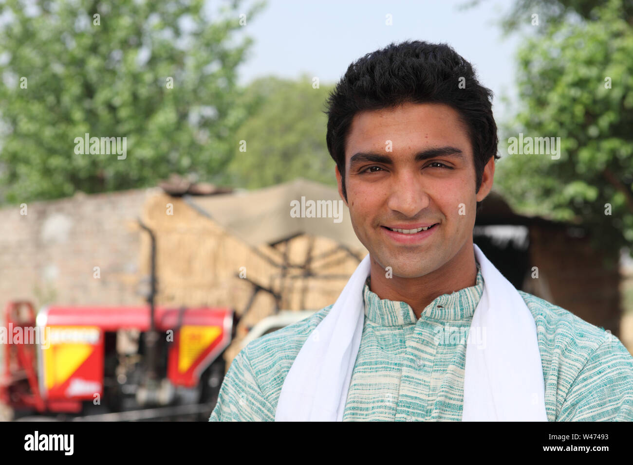 Portrait of an Indian farmer smiling Stock Photo