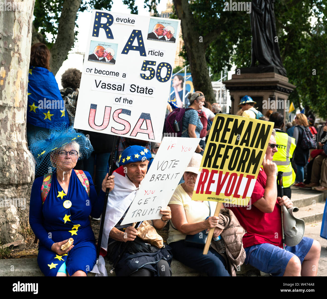 London, UK. July 20th 2019: Anti Brexit protesters gather in Parliament Square following a march through London. It has been estimated that 1 million people attended from all regions in the country Credit: Bridget Catterall/Alamy Live News Stock Photo