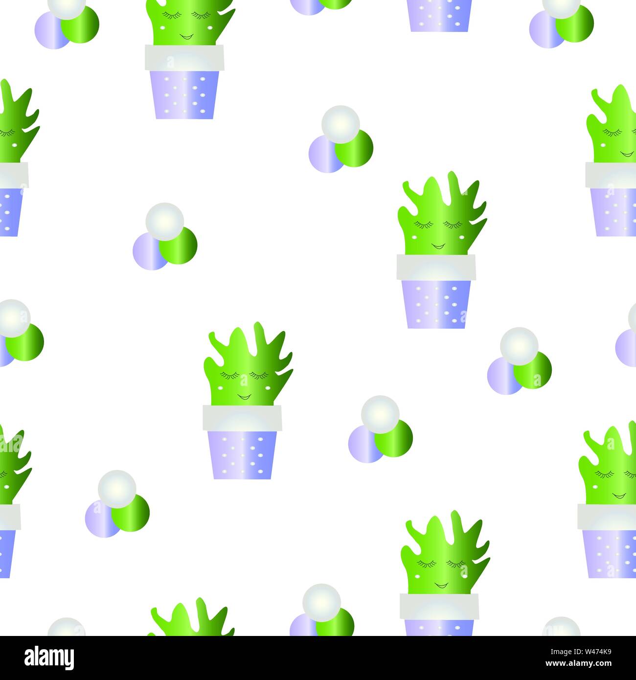 seamless pattern with cactus flowers - smiling cactus Stock Vector