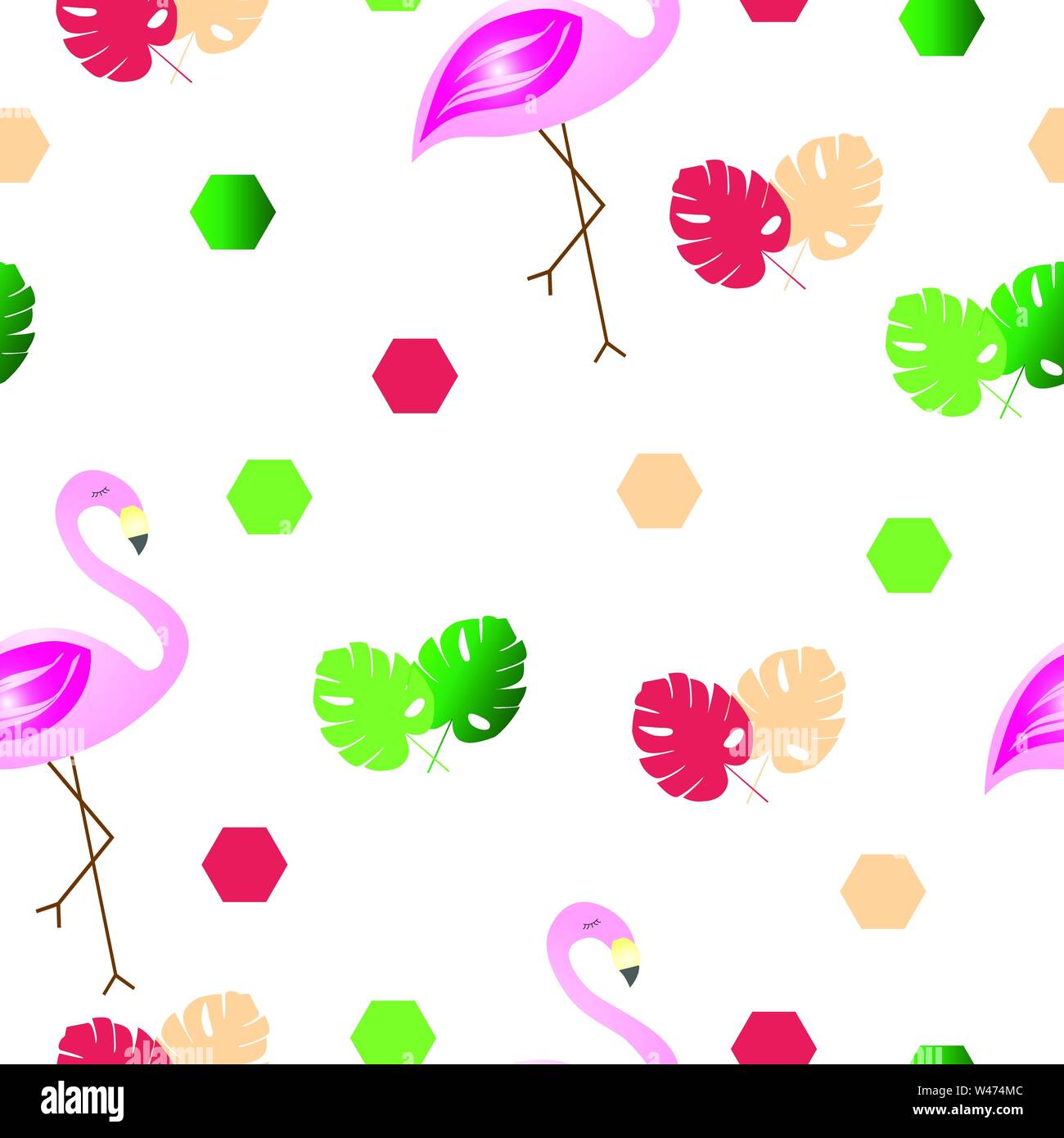 seamless pattern with flamingos and colorful leaves vector - summer ...