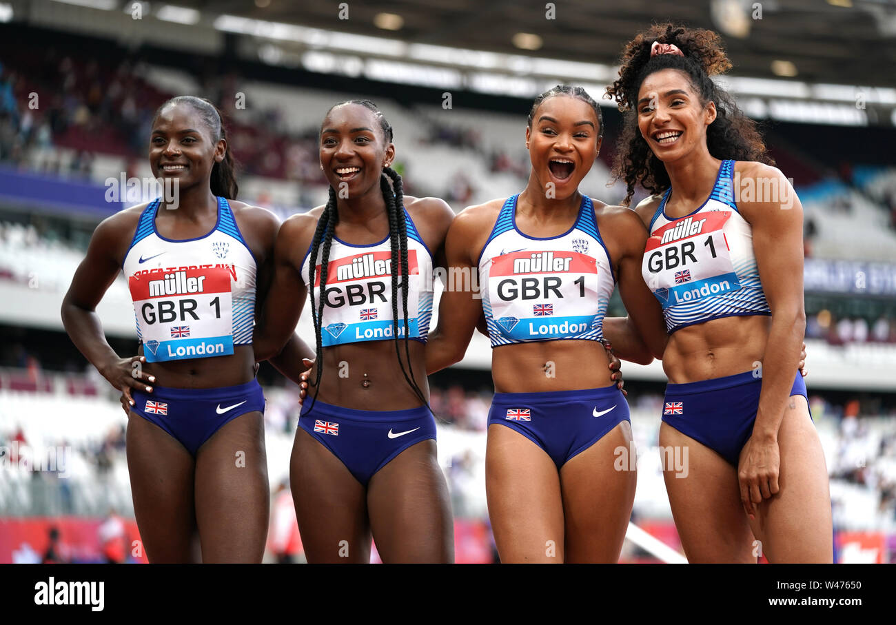 Great Britain and Northern Ireland relay team react after taking silver