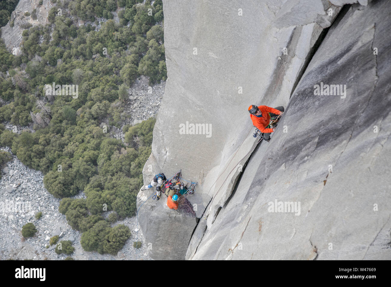 Climbers on El Cap during a continuous push (36hr) ascent of Zodiac