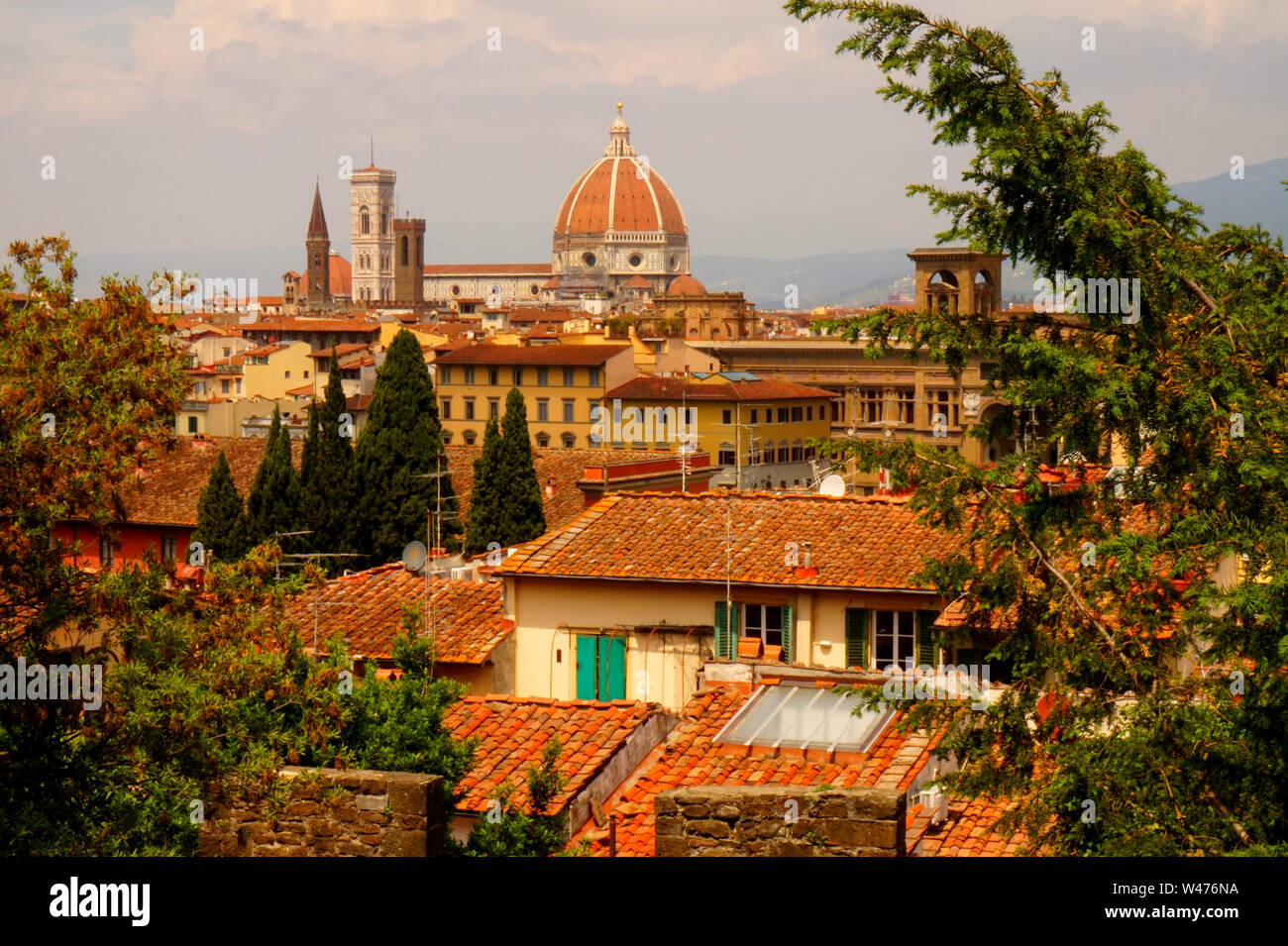 View of Florence from the city walls towards the Cattedrale di Santa Maria del Fiore, Italy Stock Photo