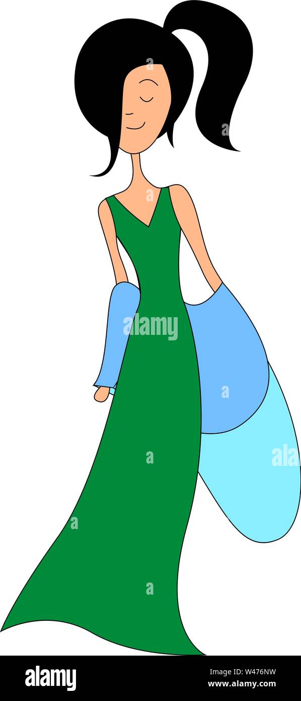 Girl in green dress, illustration, vector on white background Stock ...