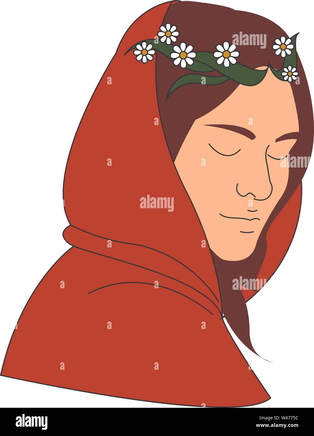 Woman with red hood, illustration, vector on white background. Stock Vector