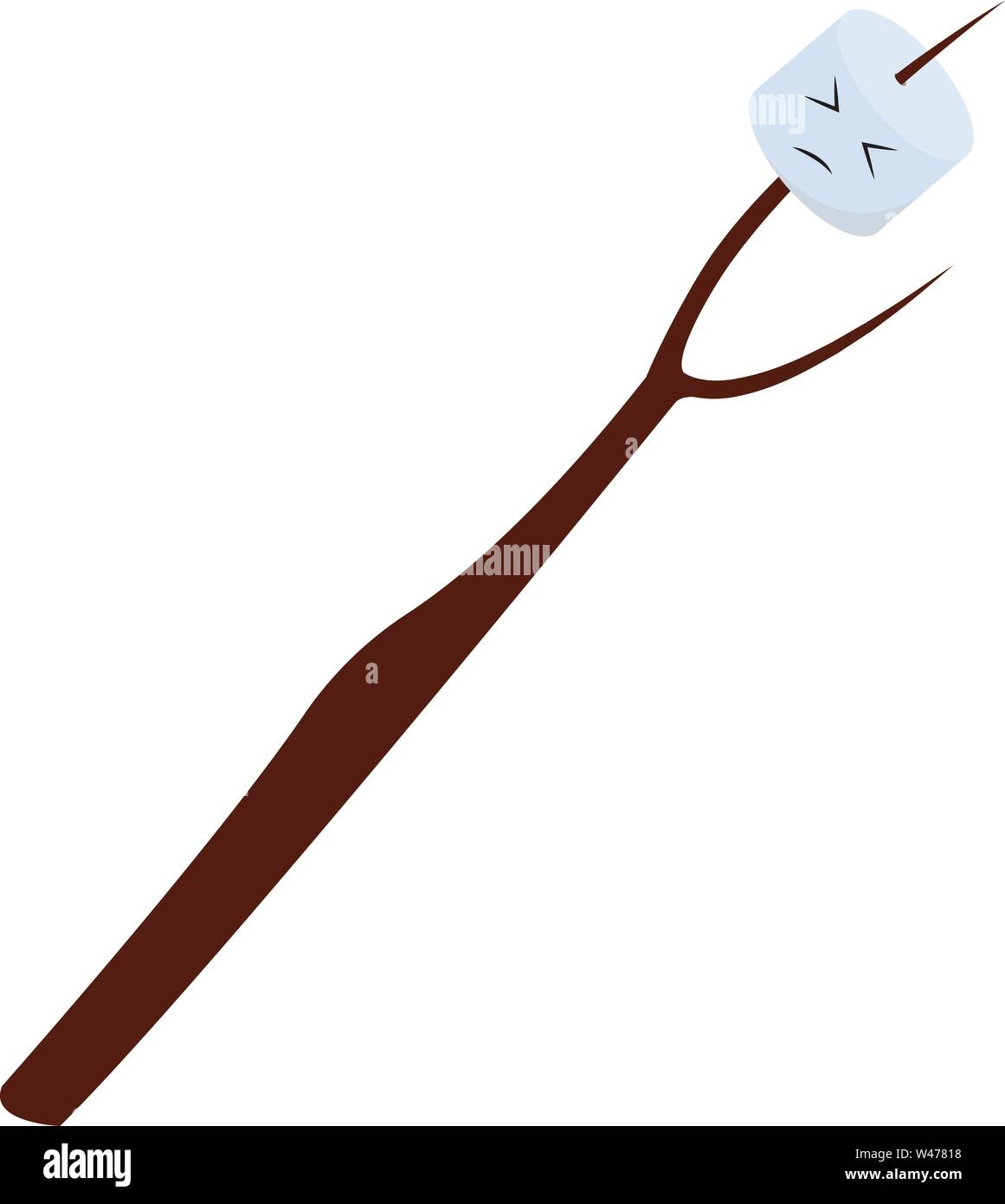 Marshmallow on stick, illustration, vector on white background. Stock Vector