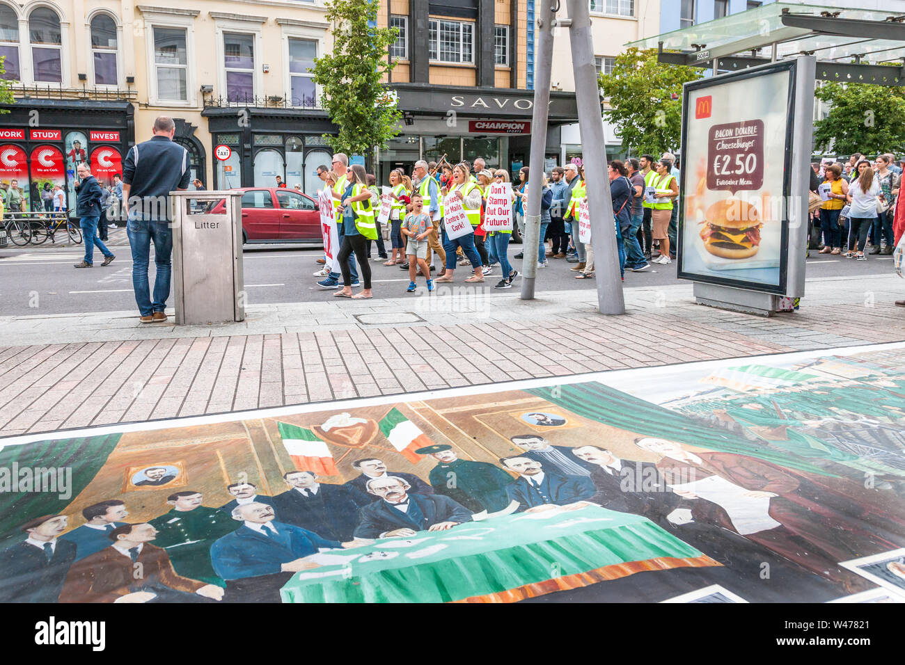 Cork City, Cork, Ireland. 20th July, 2019. Postal workers marchon Patrick Street in protest against the proposed closure by An Post of its distribution centre in Little Island with the loss of 250 jobs, on the streets of Cork, Ireland. -Credit;  David Creedon / Alamy Live News Stock Photo