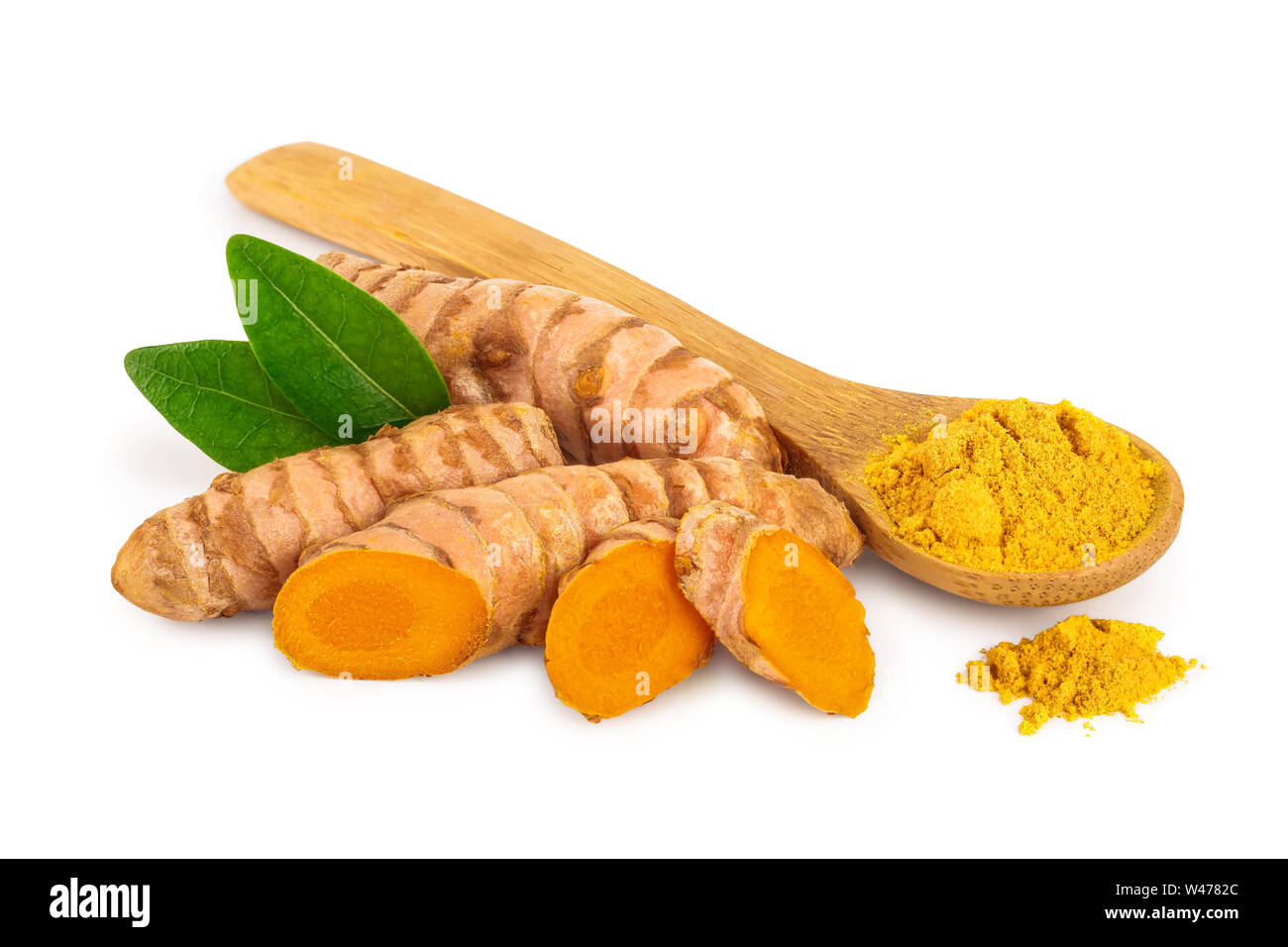 turmeric root and powder isolated on white background close up Stock ...