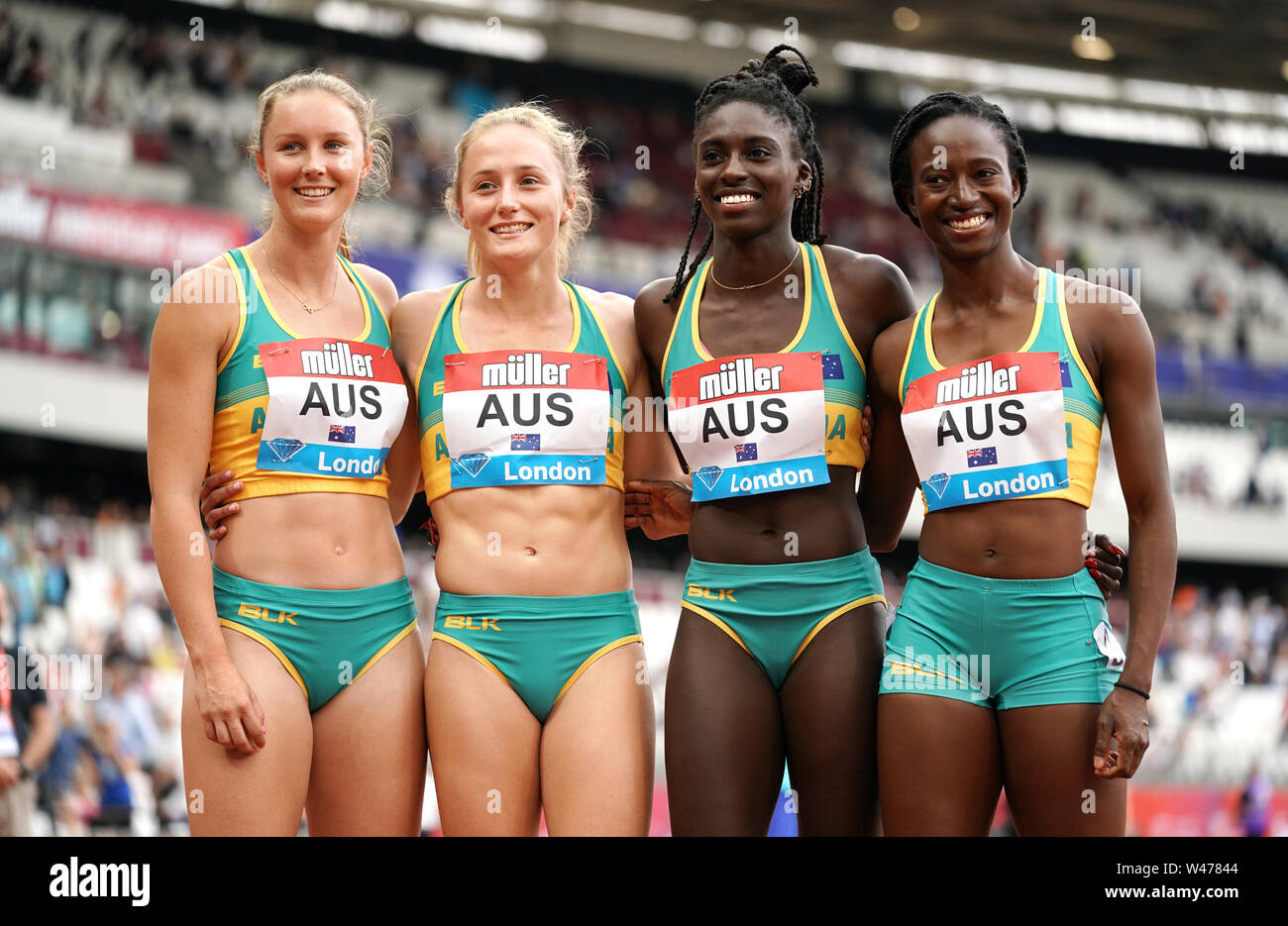 Australia relay team for the 4x100m Women's Relay during day one of the IAAF London Diamond League meet at the London Stadium. Stock Photo