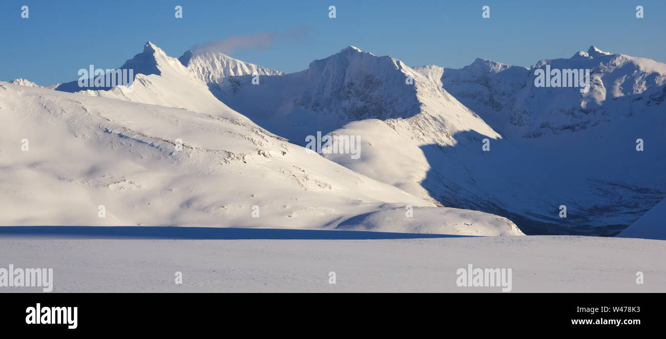 Snowy mountain peaks of Tromso, Norway Stock Photo