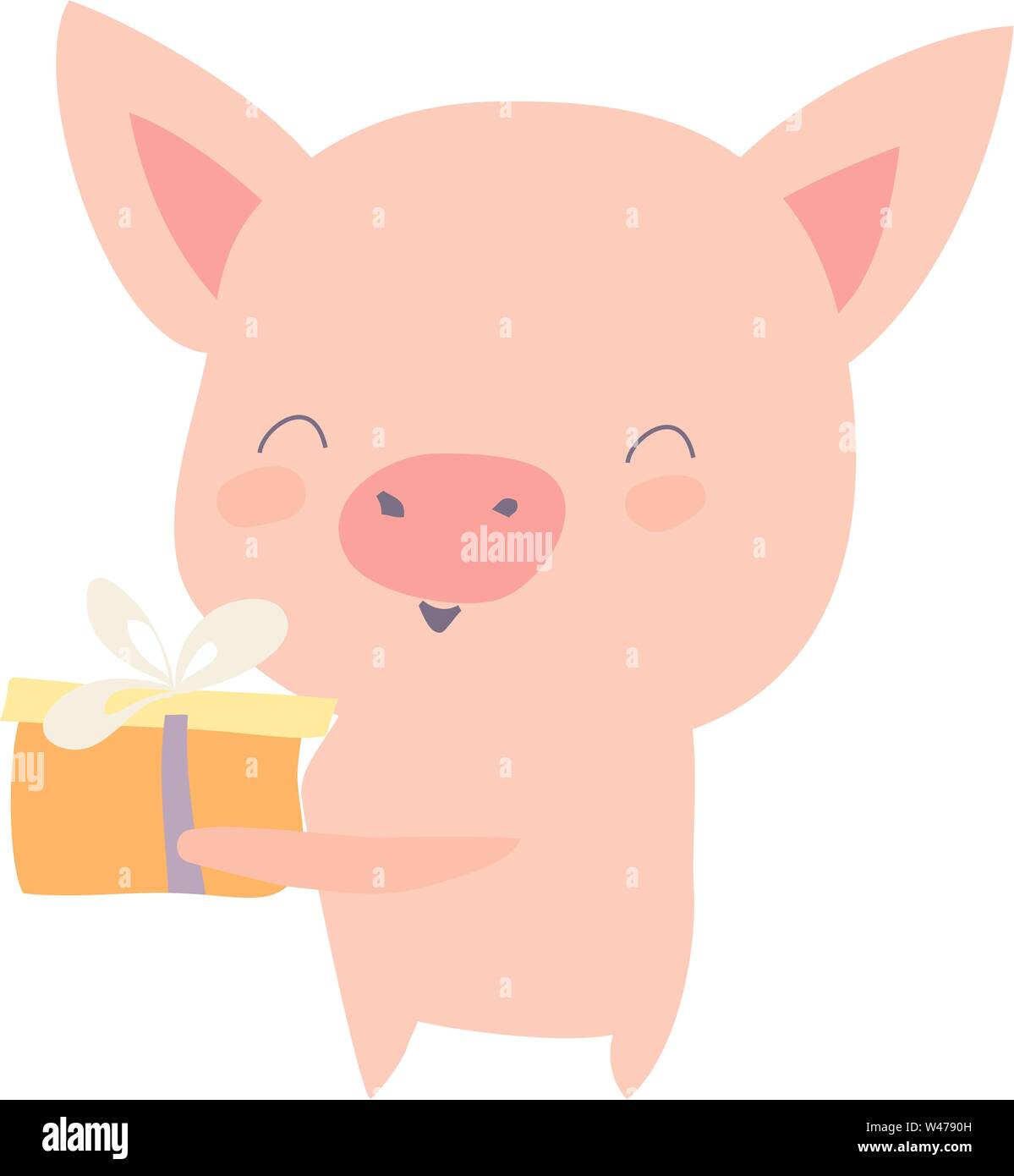 Pig holding gift, illustration, vector on white background. Stock Vector