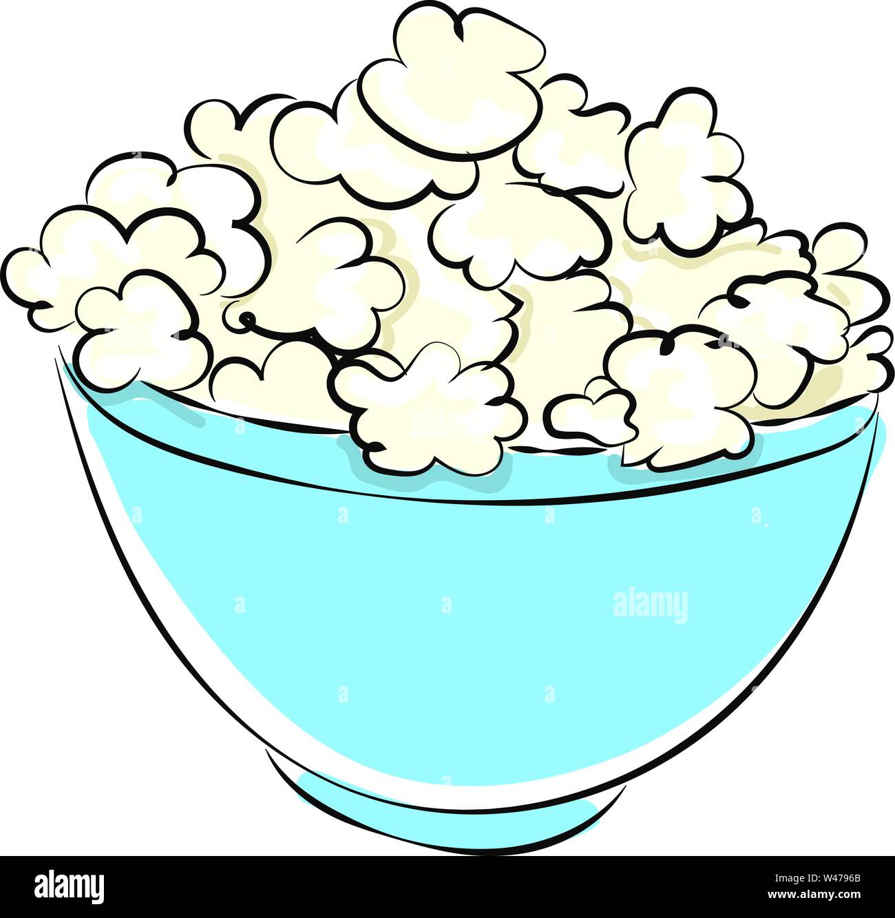 Popcorn in bowl, illustration, vector on white background Stock Vector