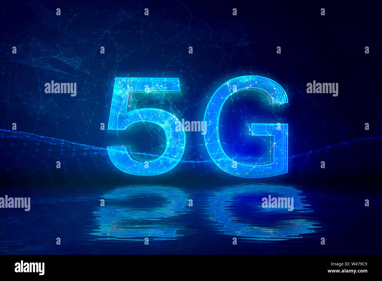 Creative connection background, mobile phone with 5G hologram on the background of the new world era, the concept of 5G network, high-speed mobile Int Stock Photo
