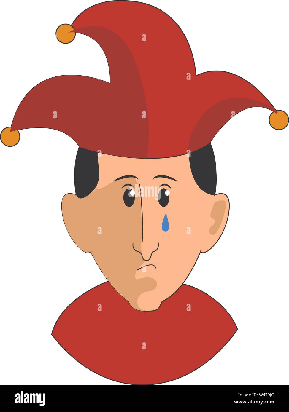 Sad jester, illustration, vector on white background. Stock Vector