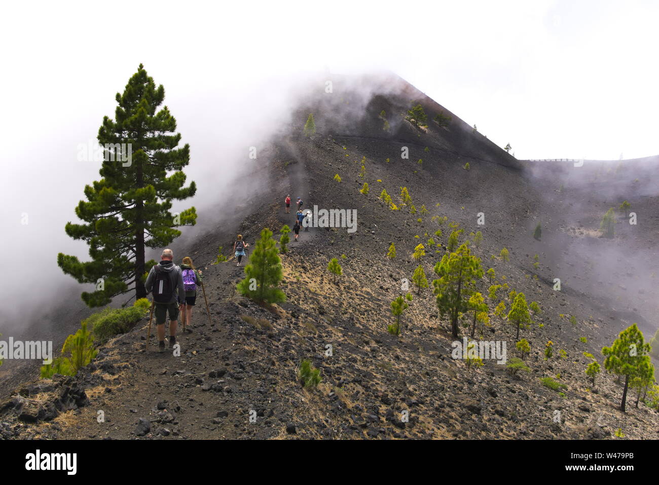 Hikers in vulcanic landscape of La Palma, GR-131 route, Canary Islands Stock Photo