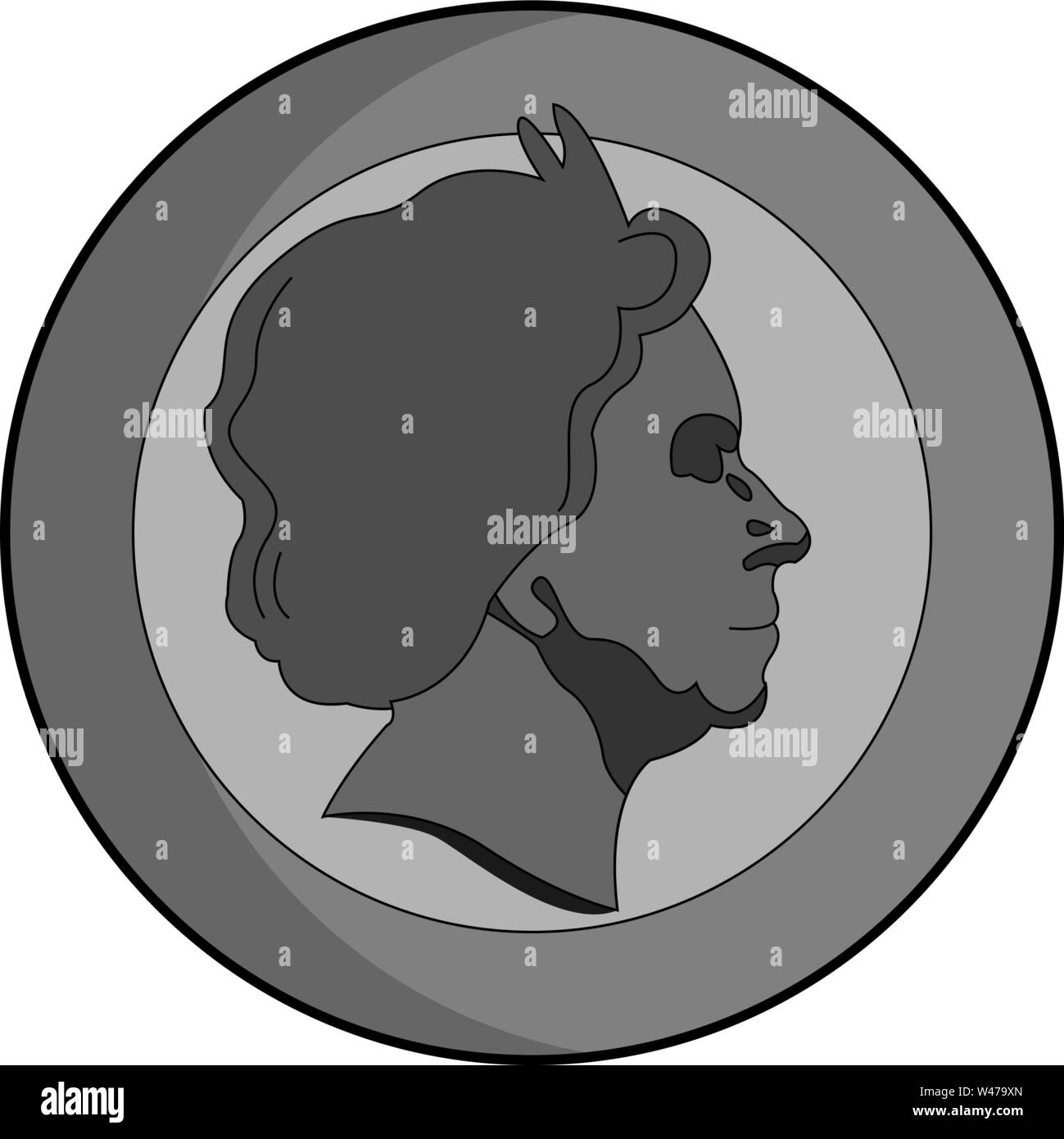 Silver coin, illustration, vector on white background. Stock Vector