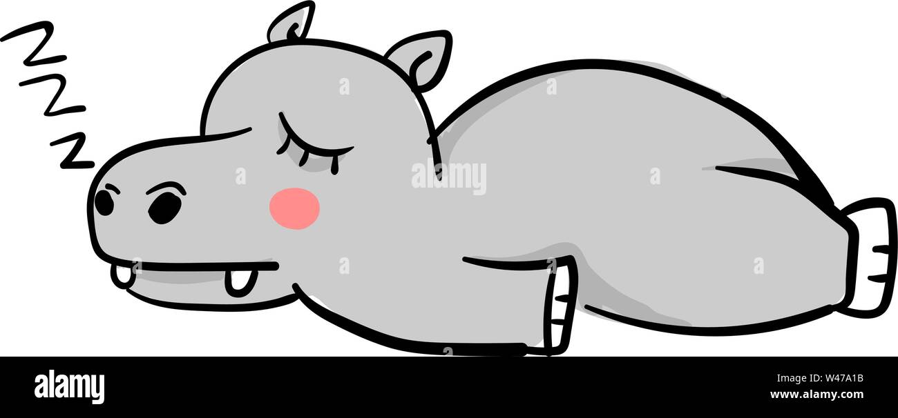 Sleeping hippo, illustration, vector on white background. Stock Vector