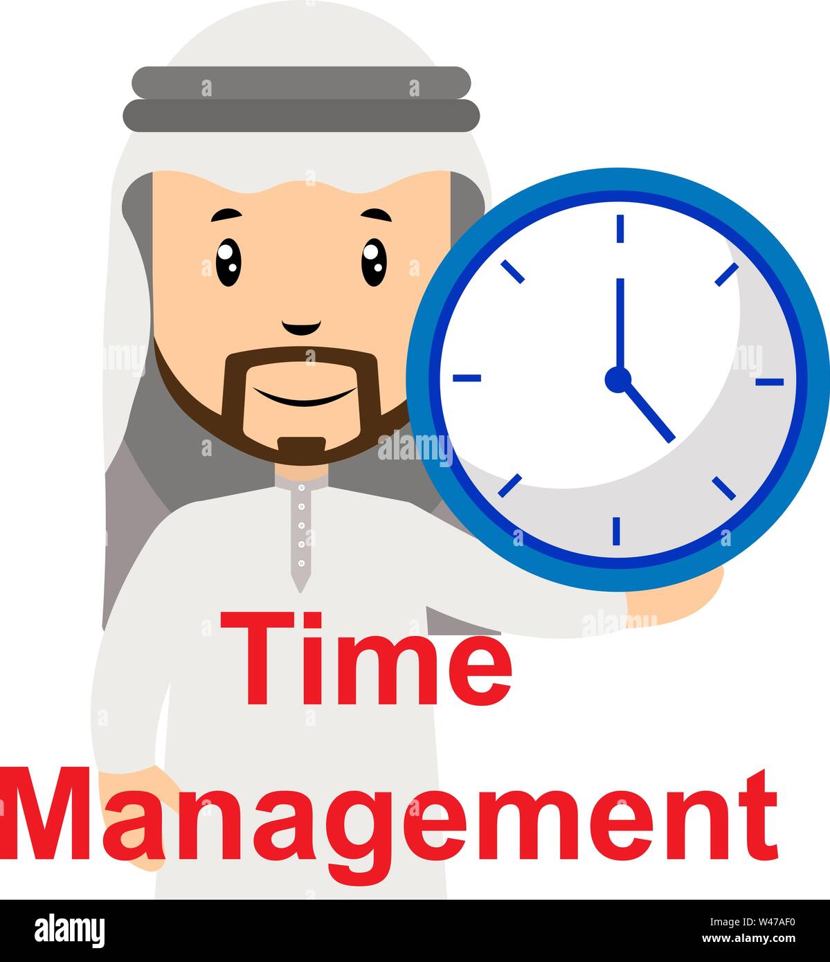 Arab with clock, illustration, vector on white background Stock Vector ...