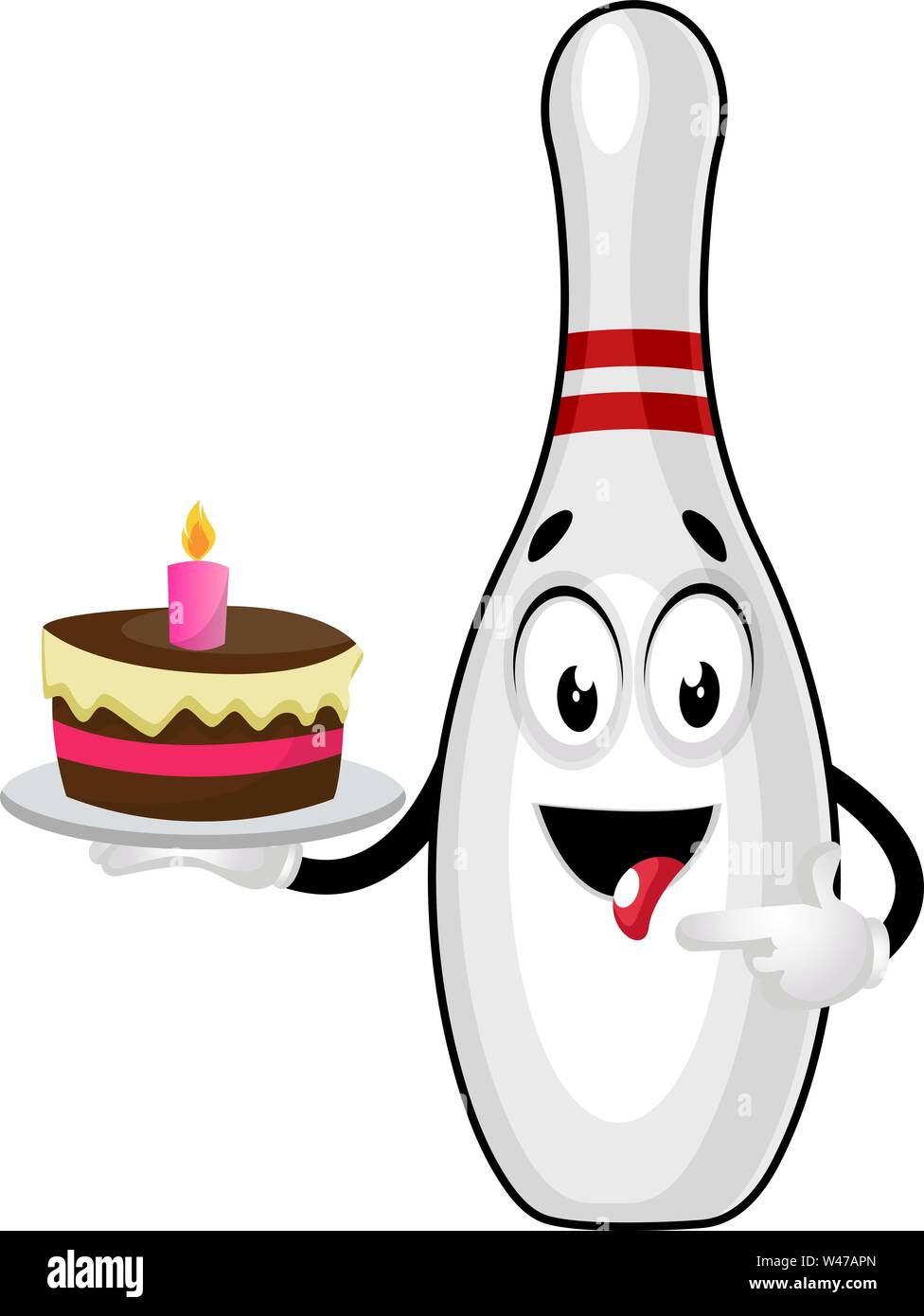 Bowling pin with birthday cake, illustration, vector on white