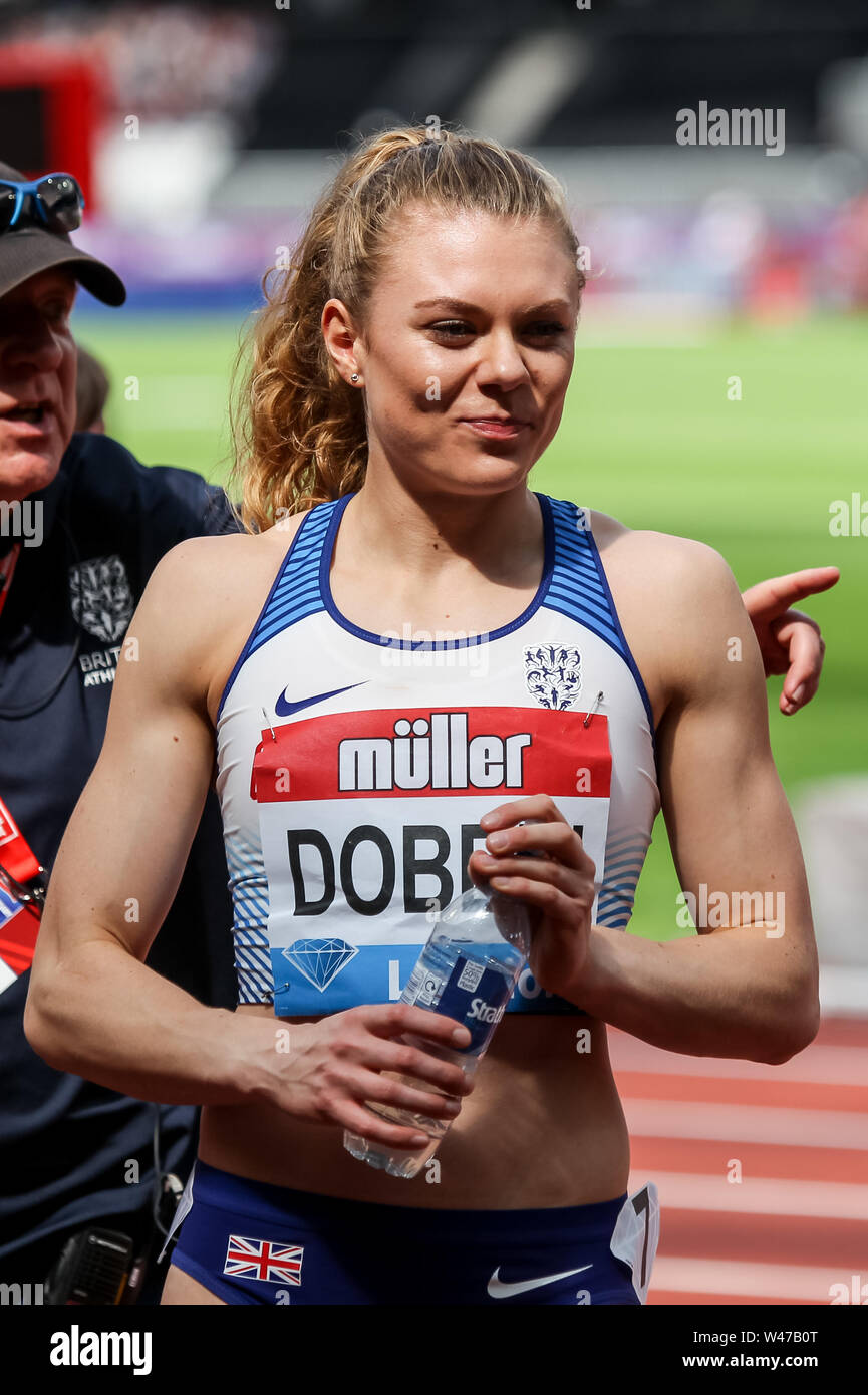 London, UK. 20th July, 2019. Beth Dobbin (GBR), finishes 3rd with a PB Women's 200m during the Muller Anniversary Games - London Grand Prix 2019 at the London Stadium, Queen Elizabeth Olympic Park, London, England on 20 July 2019. Photo by Ken Sparks. Credit: UK Sports Pics Ltd/Alamy Live News Stock Photo
