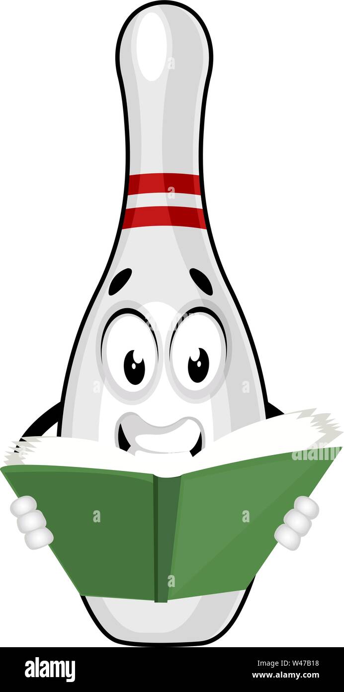 Bowling pin reading book, illustration, vector on white background. Stock Vector