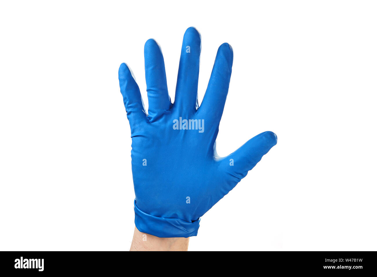Male hand in glove on a white background, a good idea, illustration of