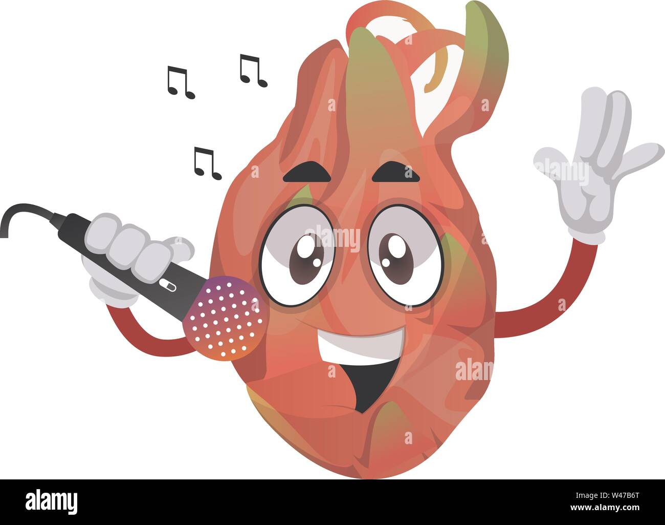 Dragon fruit with microphone, illustration, vector on white background. Stock Vector