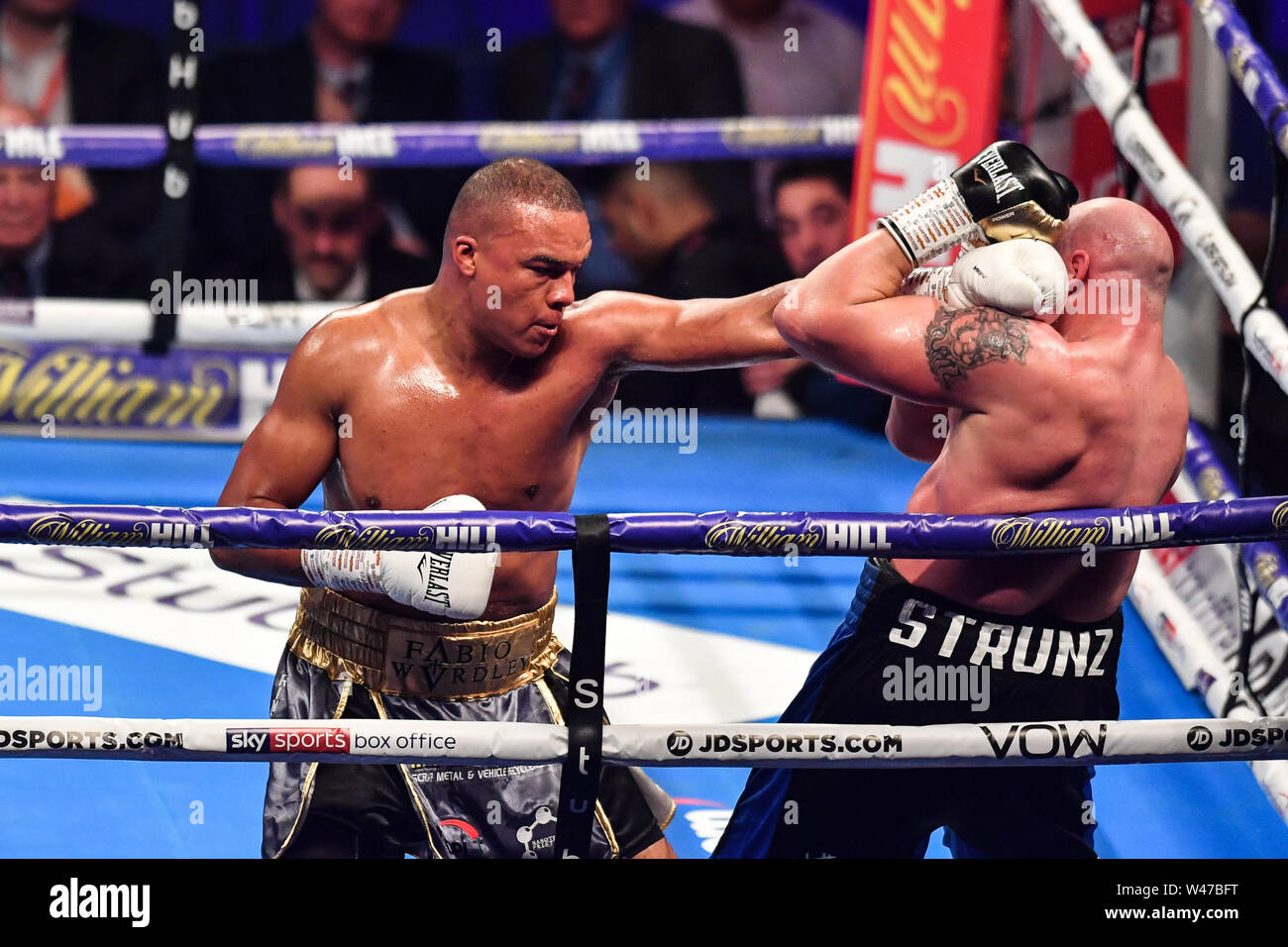 LONDON, UNITED KINGDOM. 20th Jul, 2019. Fabio Wardley vs Mariano Ruben Diaz Strunz - 8 X 3 Mins Heavyweight Contest during Matchroomboxing presents Dillian Whyte vs Oscar Rivas at The O2 Arena  on Saturday, July 20, 2019 in LONDON, ENGLAND.  (Editorial use only, license required for commercial use. No use in betting, games or a single club/league/player publications.) Credit: Taka G Wu/Alamy Live News Stock Photo