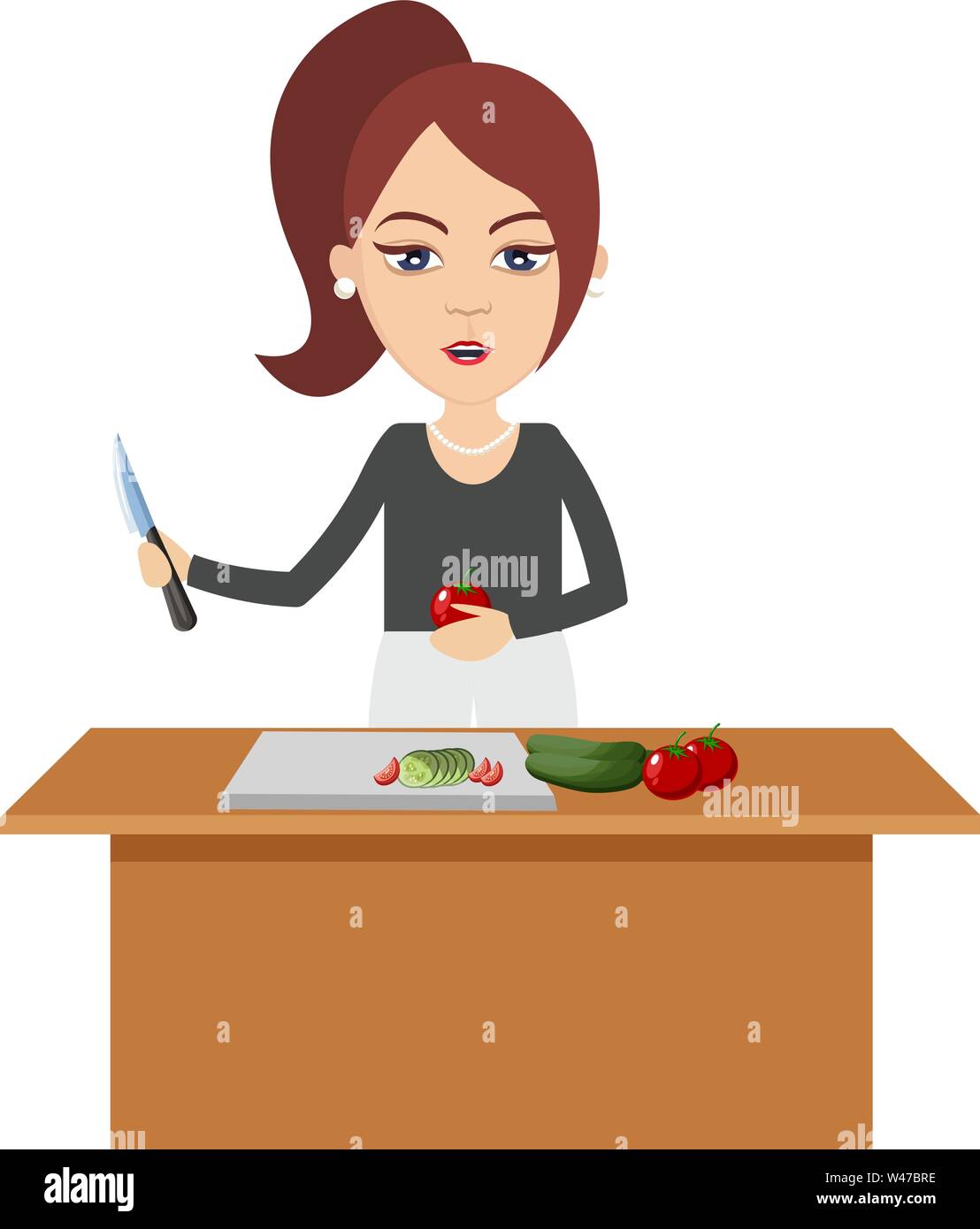 Woman cutting vegetables, illustration, vector on white background Stock  Vector Image & Art - Alamy