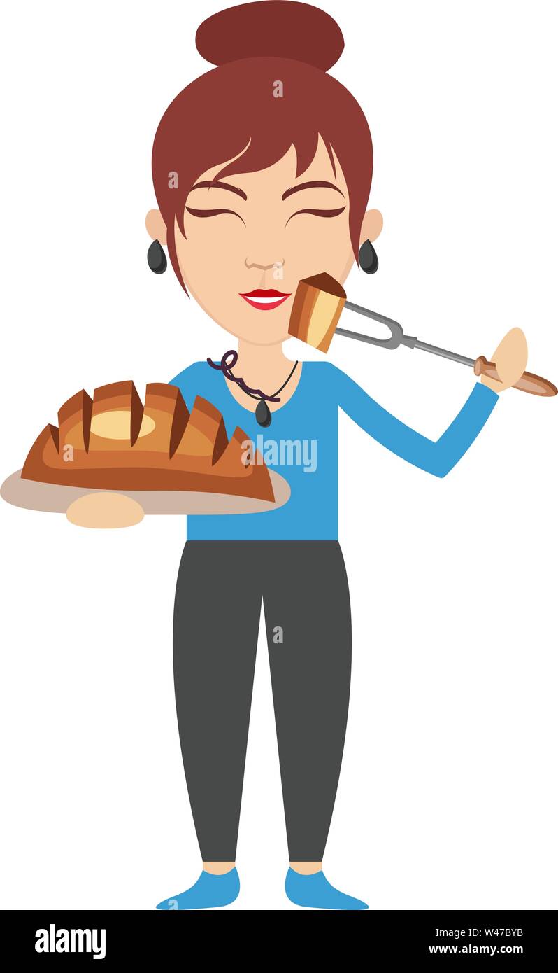 Woman baking, illustration, vector on white background Stock Vector ...