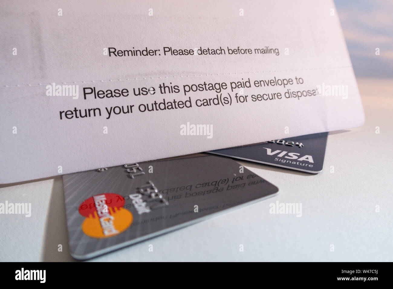 Mailing Envelope For Returning Outdated Credit Cards, USA Stock Photo