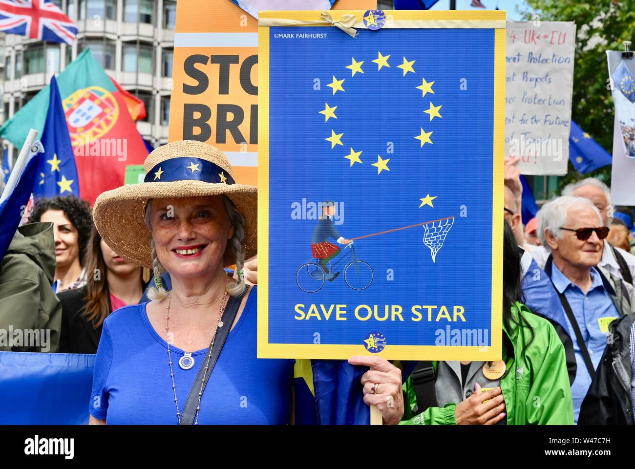 Protester with EU Star. March for Change. No to Boris. Yes to Europe. Anti-Brexit Protest, London. UK Stock Photo