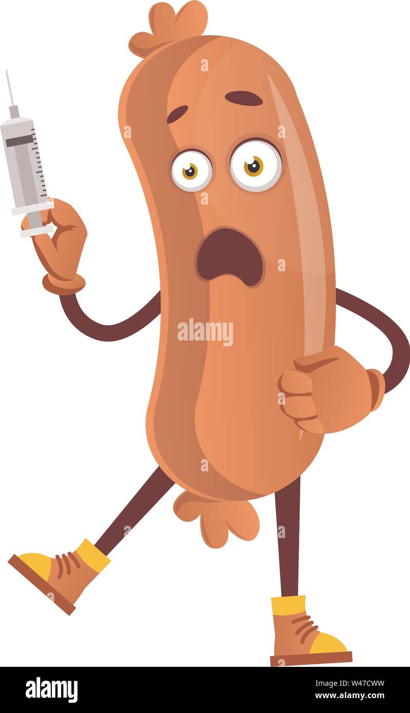 Sausage holding injection, illustration, vector on white background ...