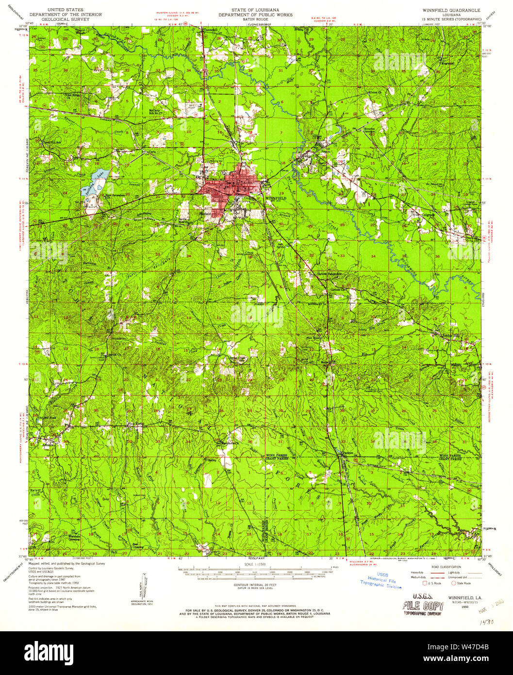USGS TOPO Map Louisiana LA Winnfield 335125 1950 62500 Stock Photo Alamy