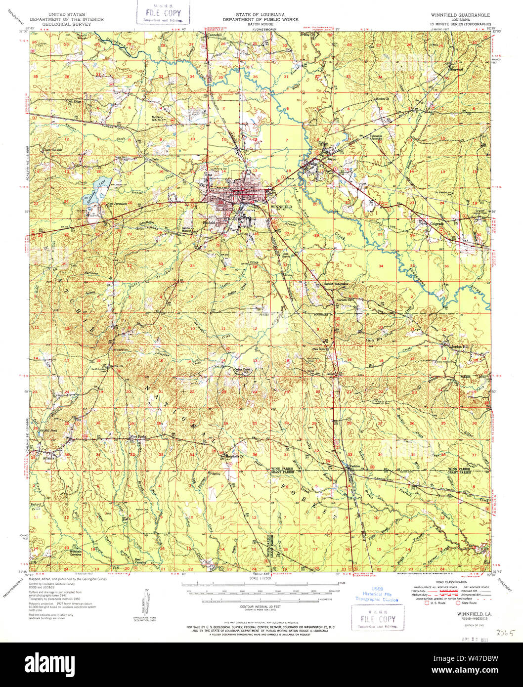 USGS TOPO Map Louisiana LA Winnfield 335127 1951 62500 Stock Photo