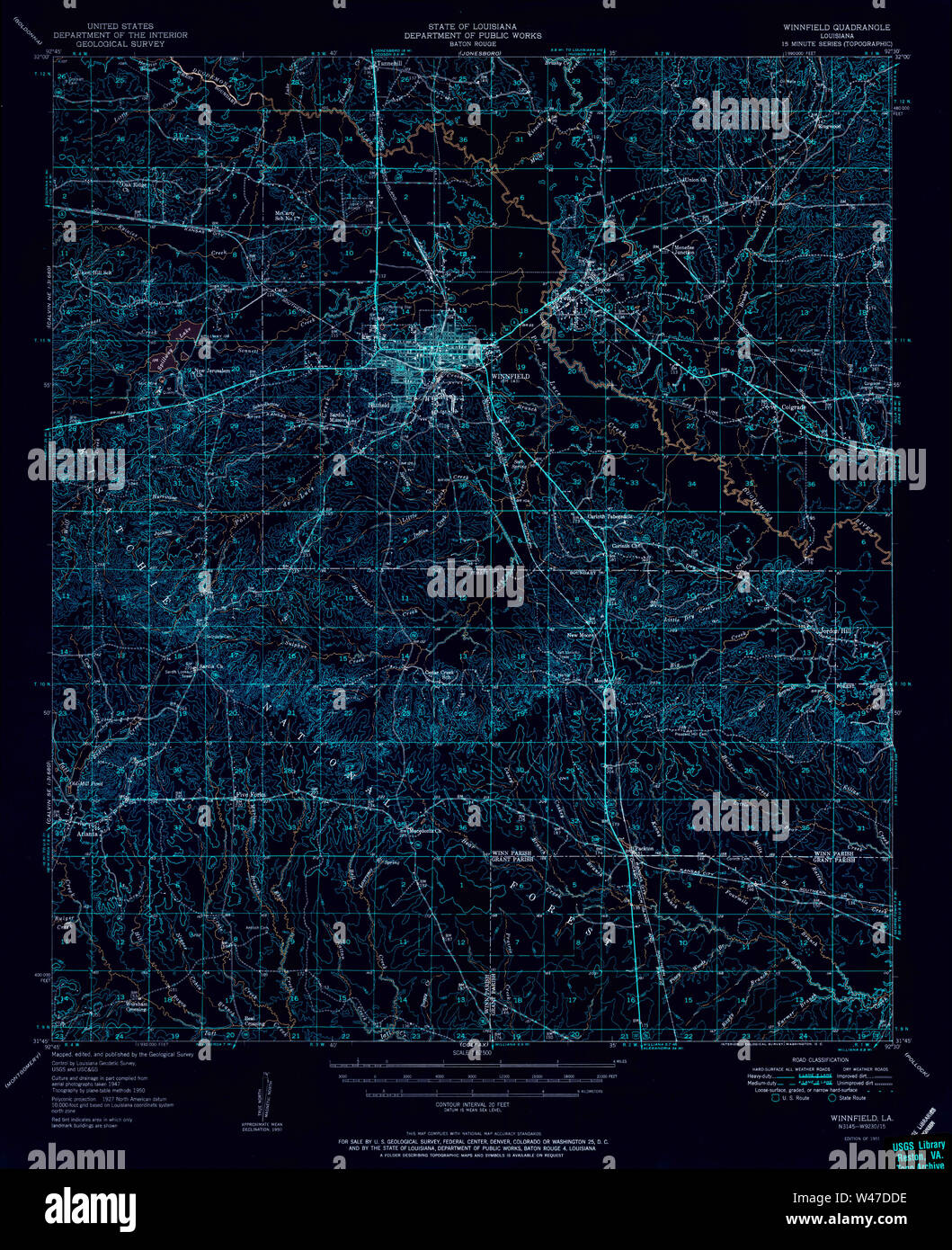 USGS TOPO Map Louisiana LA Winnfield 335128 1951 62500 Inverted Stock