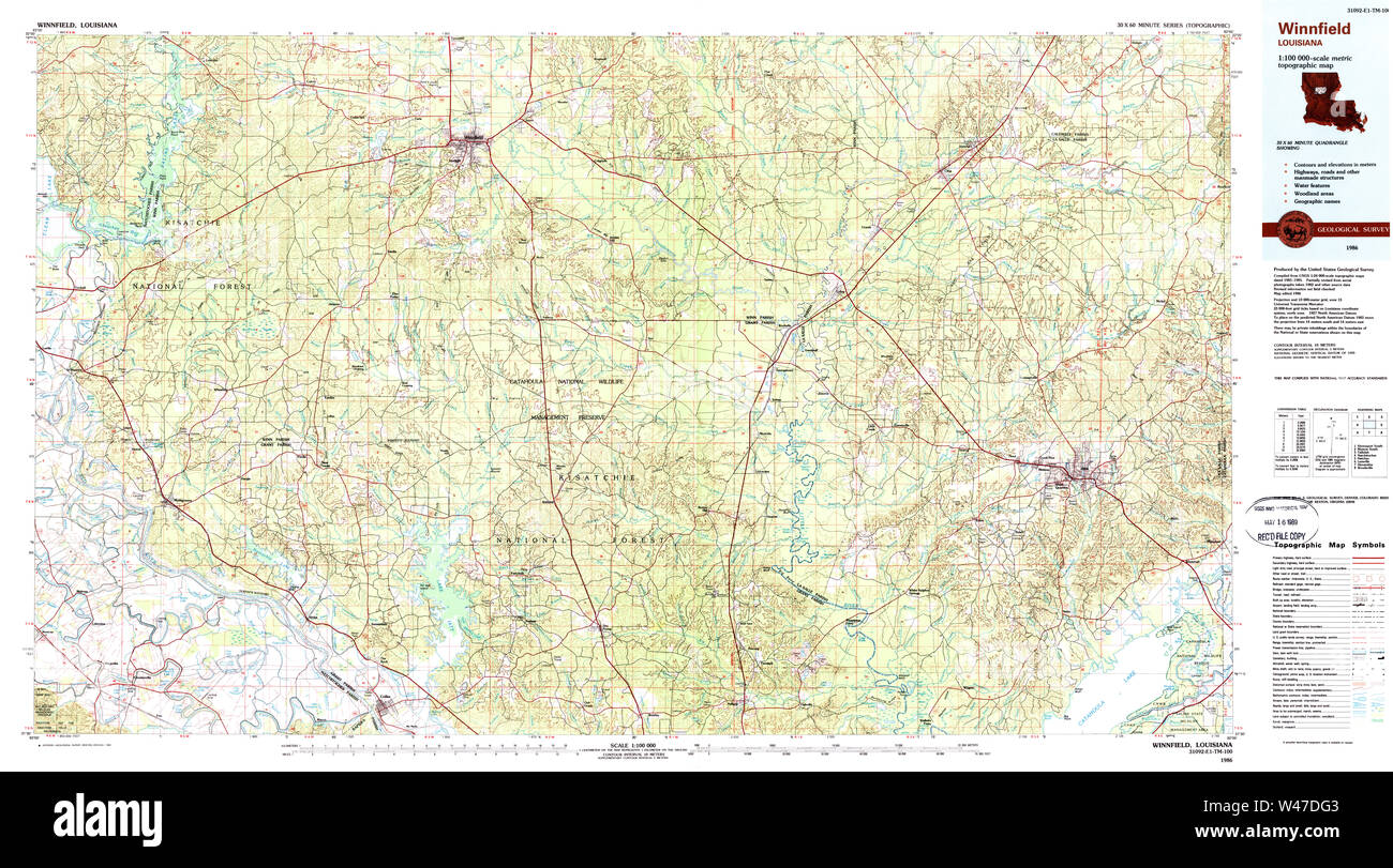 USGS TOPO Map Louisiana LA Winnfield 335199 1986 100000 Stock Photo
